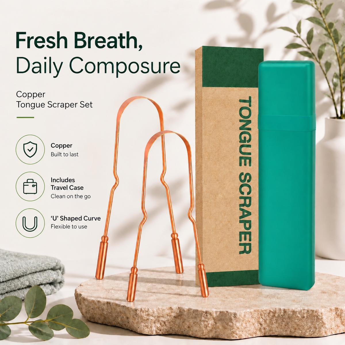 Zolmeron® Copper Tongue Scraper for Adults