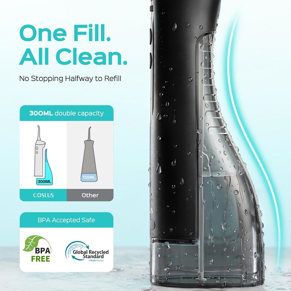 Zolmeron® Water Dental Flosser, 10 Pressure Levels, Black Pro