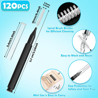 Zolmeron® 120 Pieces Braces Brush Cleaner Orthodontic Flossers Toothpicks Floss Picks for Braces Kit for Teeth Cleaning Tools Spiral Dental Brush Head for Efficient Oral Care Black