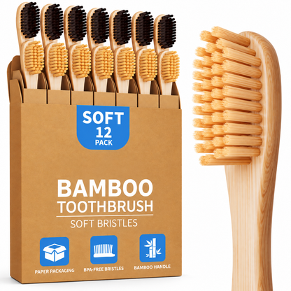 Zolmeron® Bamboo Toothbrushes 12 Pack BPA Free Soft Bristles Toothbrush